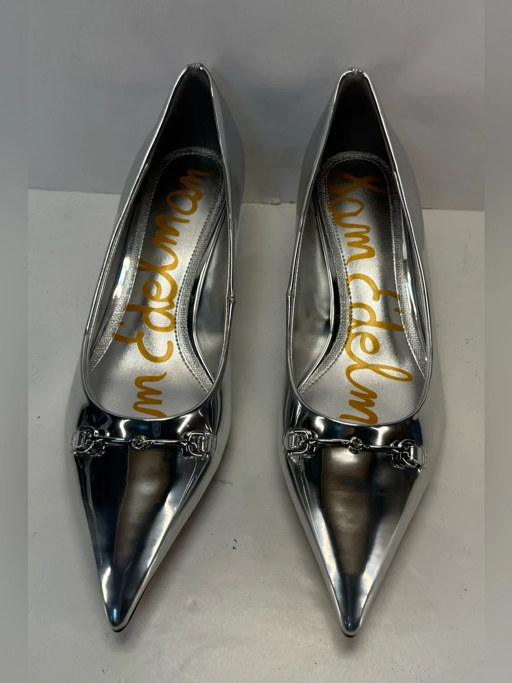 NWOB Sam Edelman Kaya 2 Silver metallic Pointed-Toe Low Kitten Heel Pumps 6.5
